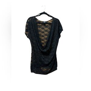 🟠Deb Black Lace Drape Neck Top – Size 1XL